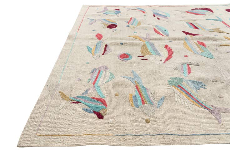 Detail image of 4' 2 x 6' Hand Woven Kilim Suzani Wool Rug