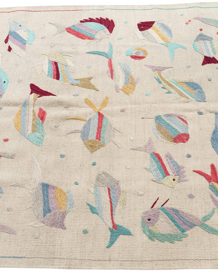 Detail image of 4' 2 x 6' Hand Woven Kilim Suzani Wool Rug