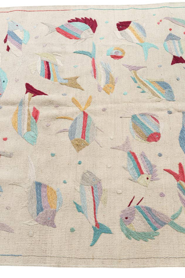 Detail image of 4' 2 x 6' Hand Woven Kilim Suzani Wool Rug