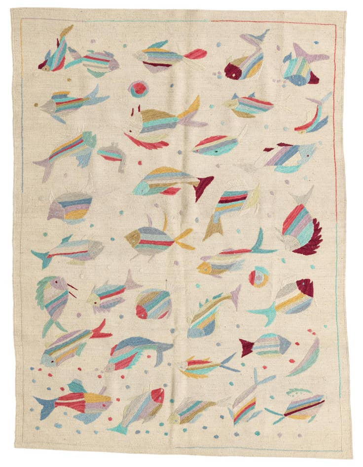 Detail image of 4' 2 x 6' Hand Woven Kilim Suzani Wool Rug