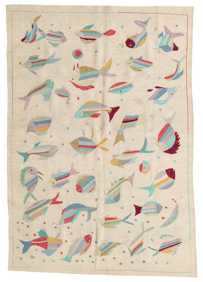 Detail image of 4' 2 x 6' Hand Woven Kilim Suzani Wool Rug