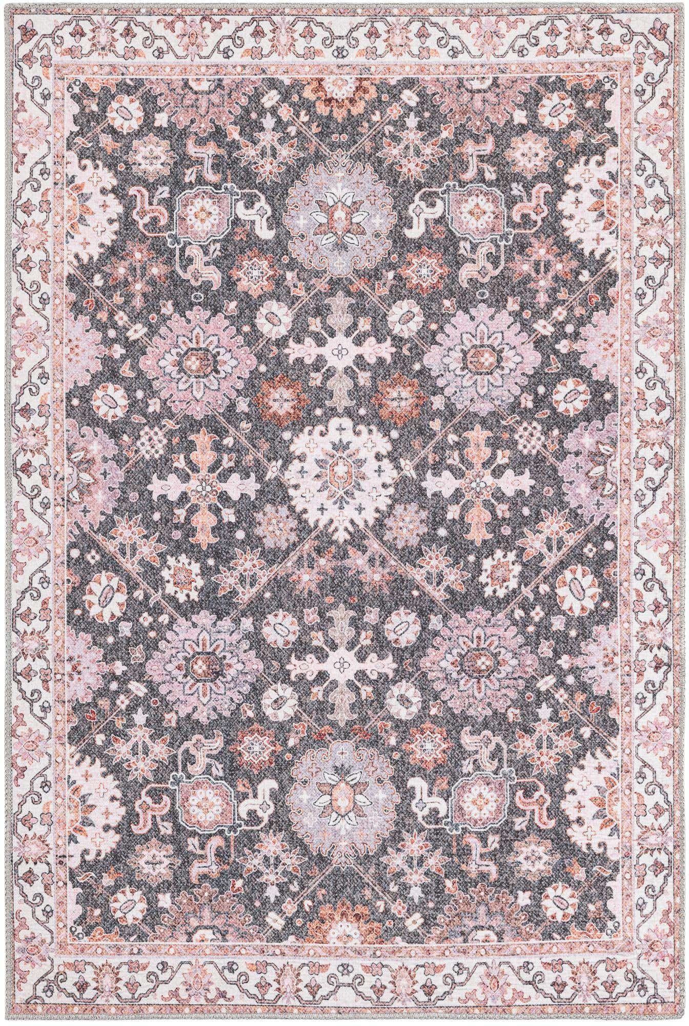 4' 1 x 6' 1 Carden · Persian medallion Washable Rug, gray and terracotta