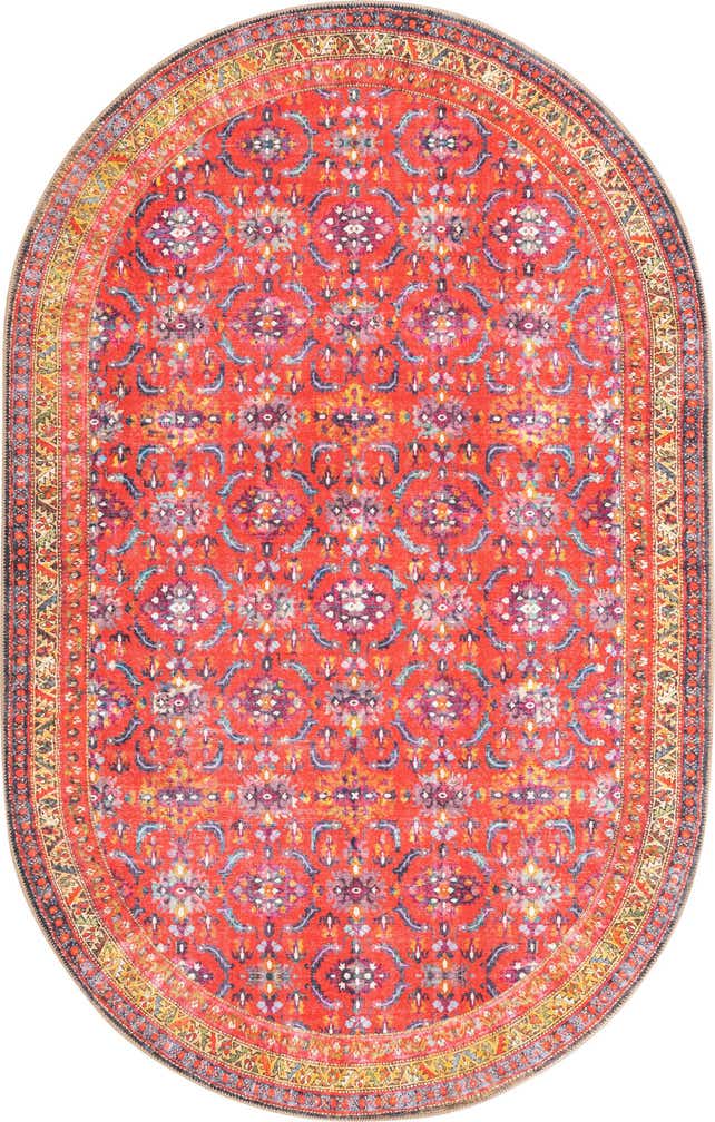 5' x 8' Carew · Border Washable Rug, red