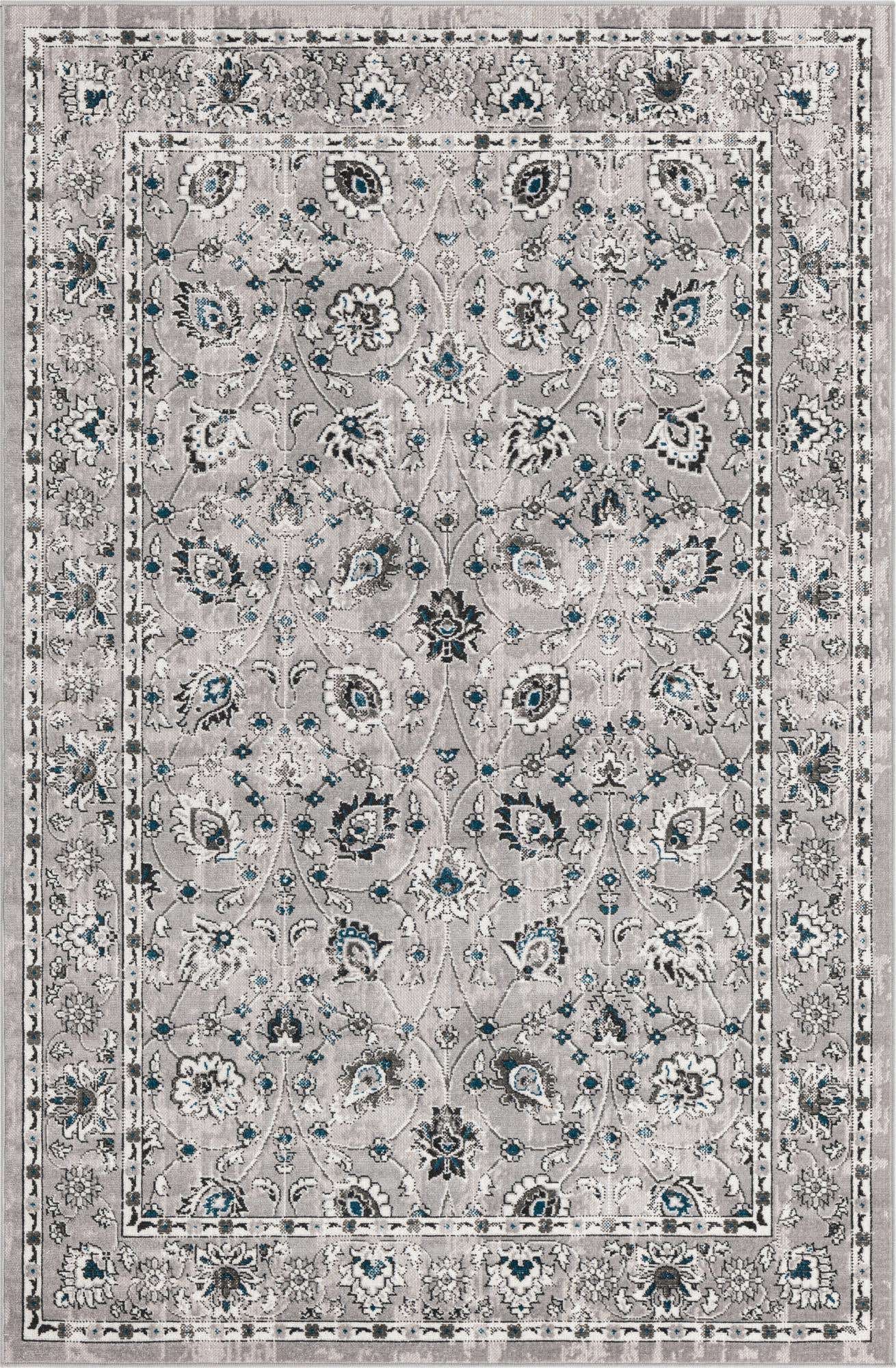 5' 3 x 8' Carson · Floral rug, gray and blue