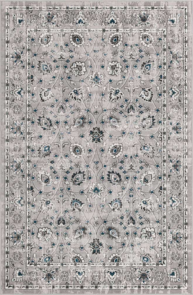 5' 3 x 8' Carson · Floral rug, gray and blue