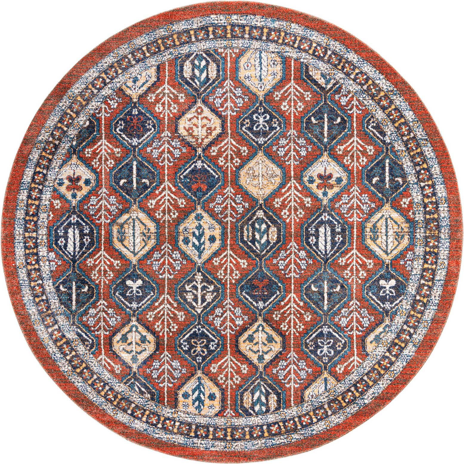 10' x 10' Carver · Geometric medallion rug, rust and blue