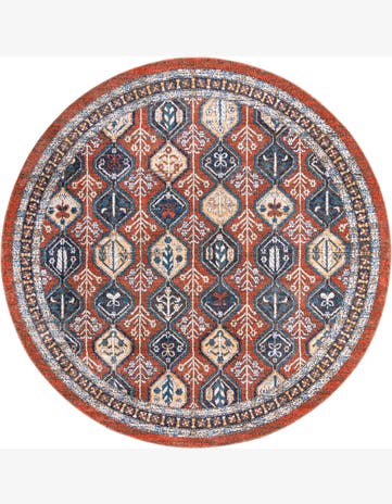 Carver · Geometric medallion rug, rust and blue
