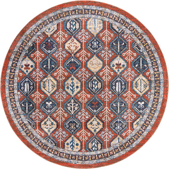 10' x 10' Carver · Geometric medallion rug, rust and blue