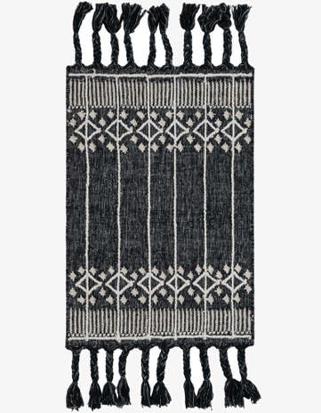 Charcoal Black Easy-Clean Eco Bohemian Indoor / Outdoor Rug