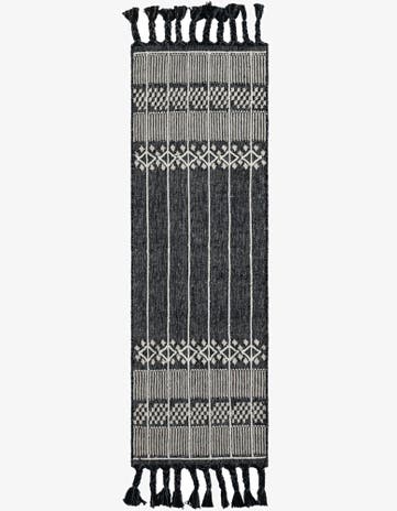 Charcoal Black Easy-Clean Eco Bohemian Indoor / Outdoor Runner Rug