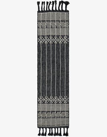 Charcoal Black Easy-Clean Eco Bohemian Indoor / Outdoor Runner Rug