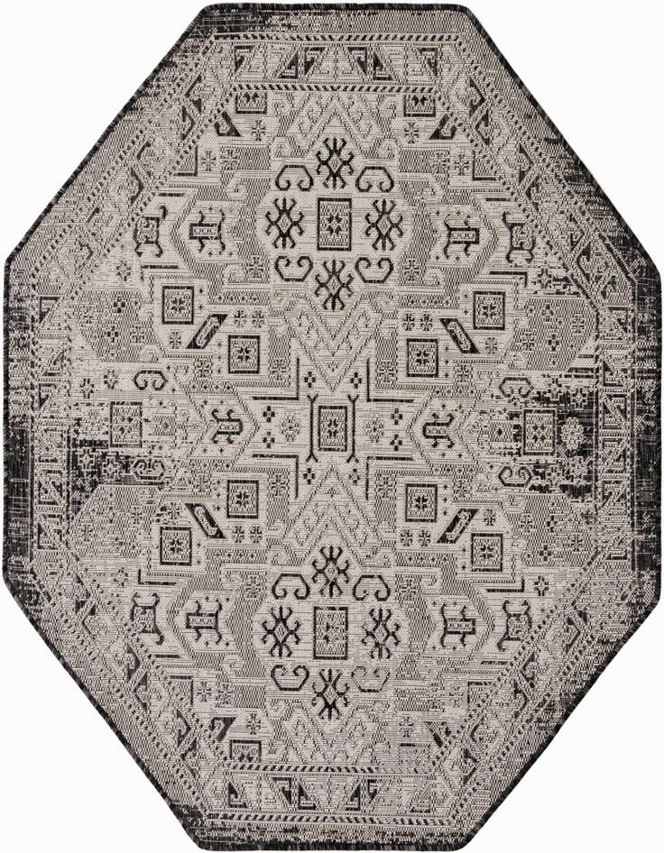 Detail image of 5' 3 x 5' 3 Easy-Clean Aztec Indoor / Outdoor Octagon Rug