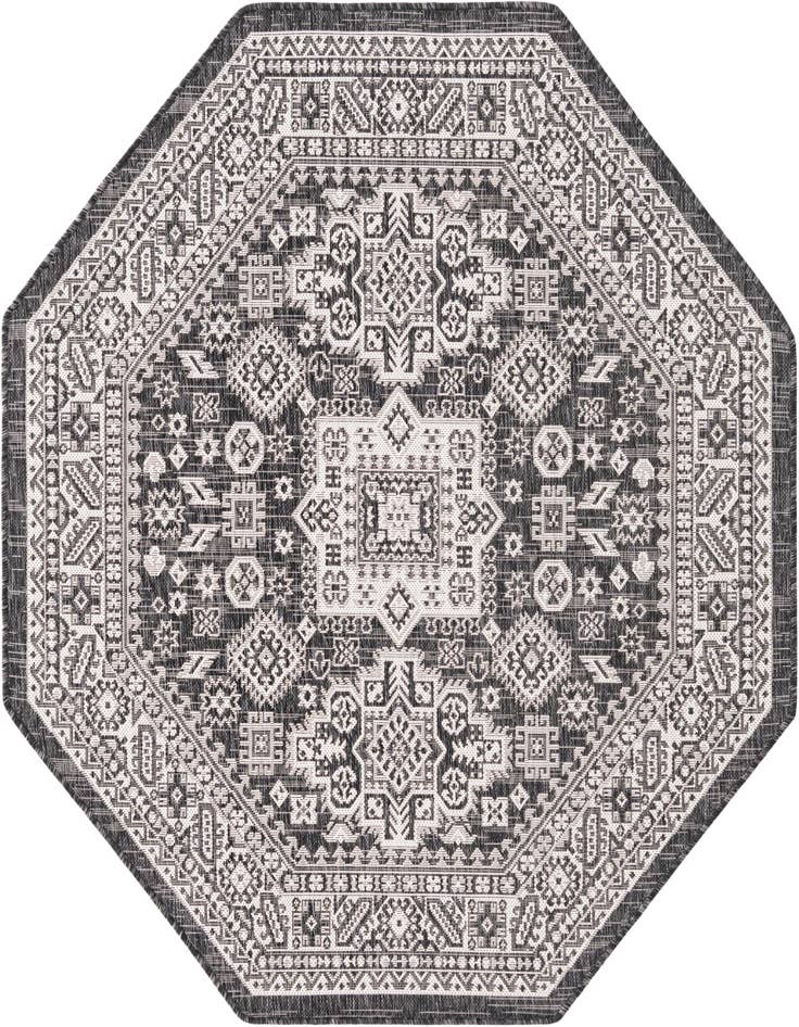 Detail image of 5' 3 x 5' 3 Easy-Clean Aztec Indoor / Outdoor Octagon Rug