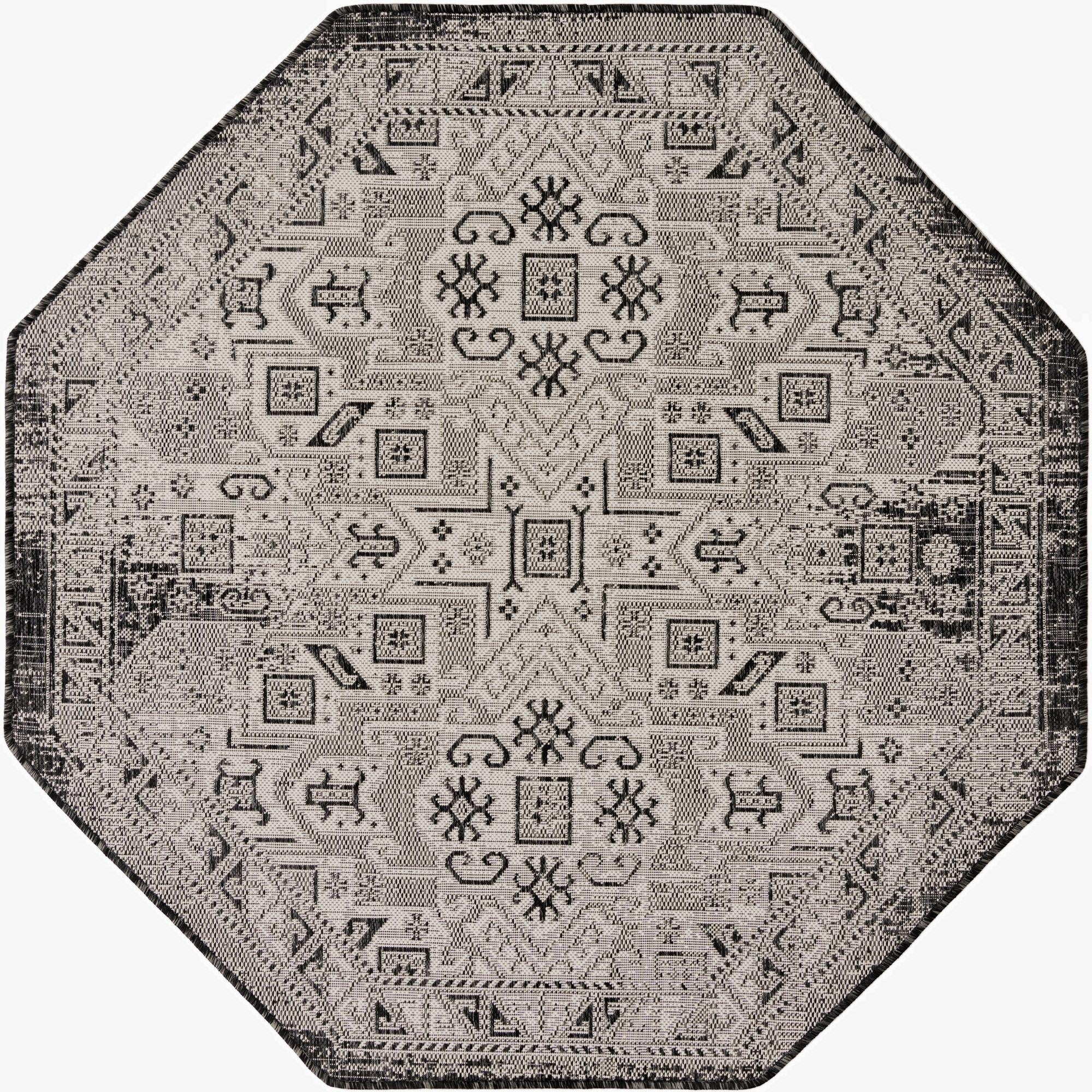 5' 3 x 5' 3  Washable Aztec Indoor / Outdoor Octagon Rug