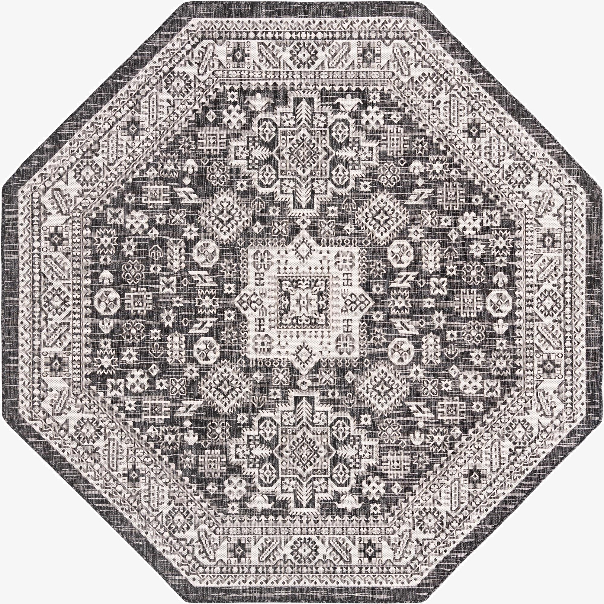 7' 10 x 7' 10  Washable Aztec Indoor / Outdoor Octagon Rug
