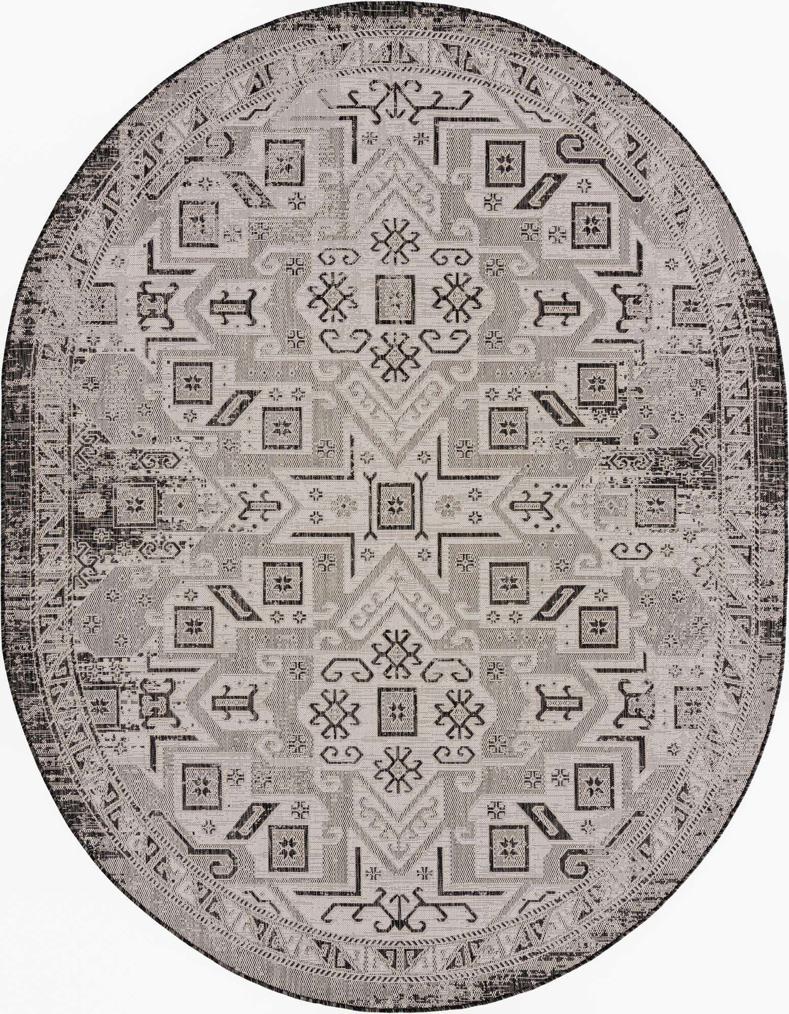 7' 10 x 10' Easy-Clean Aztec Indoor / Outdoor Oval Rug