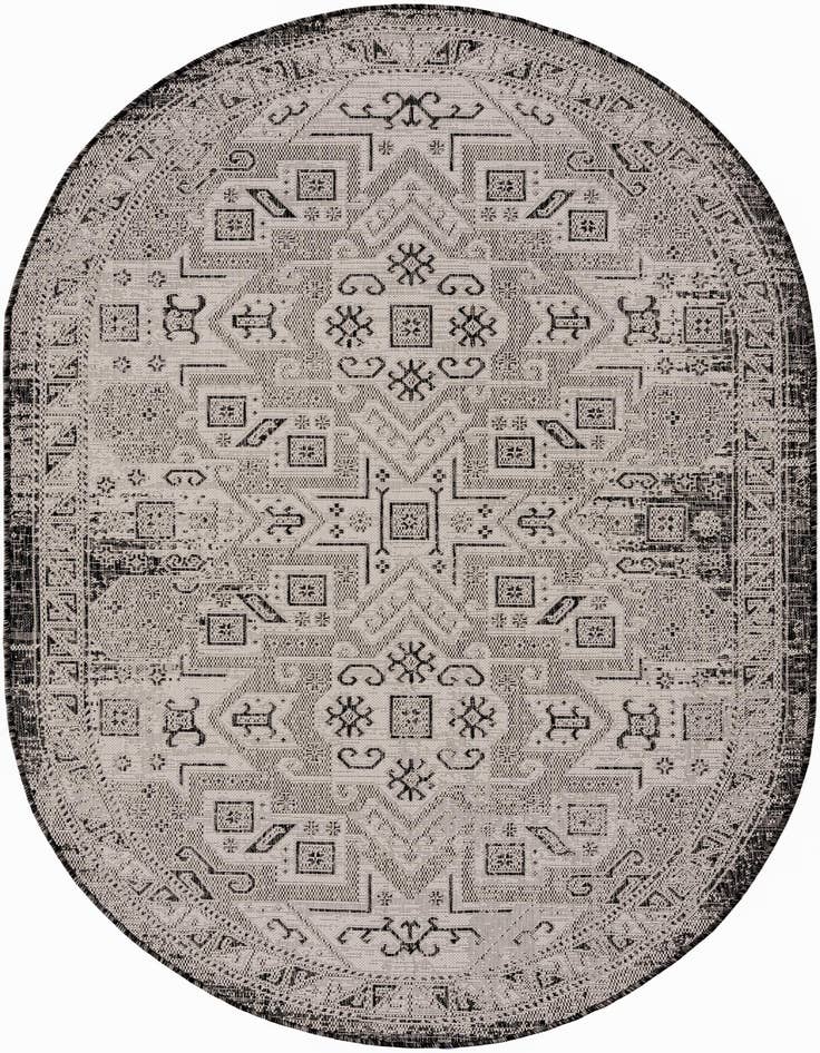 Detail image of 5' 3 x 8' Easy-Clean Aztec Indoor / Outdoor Oval Rug