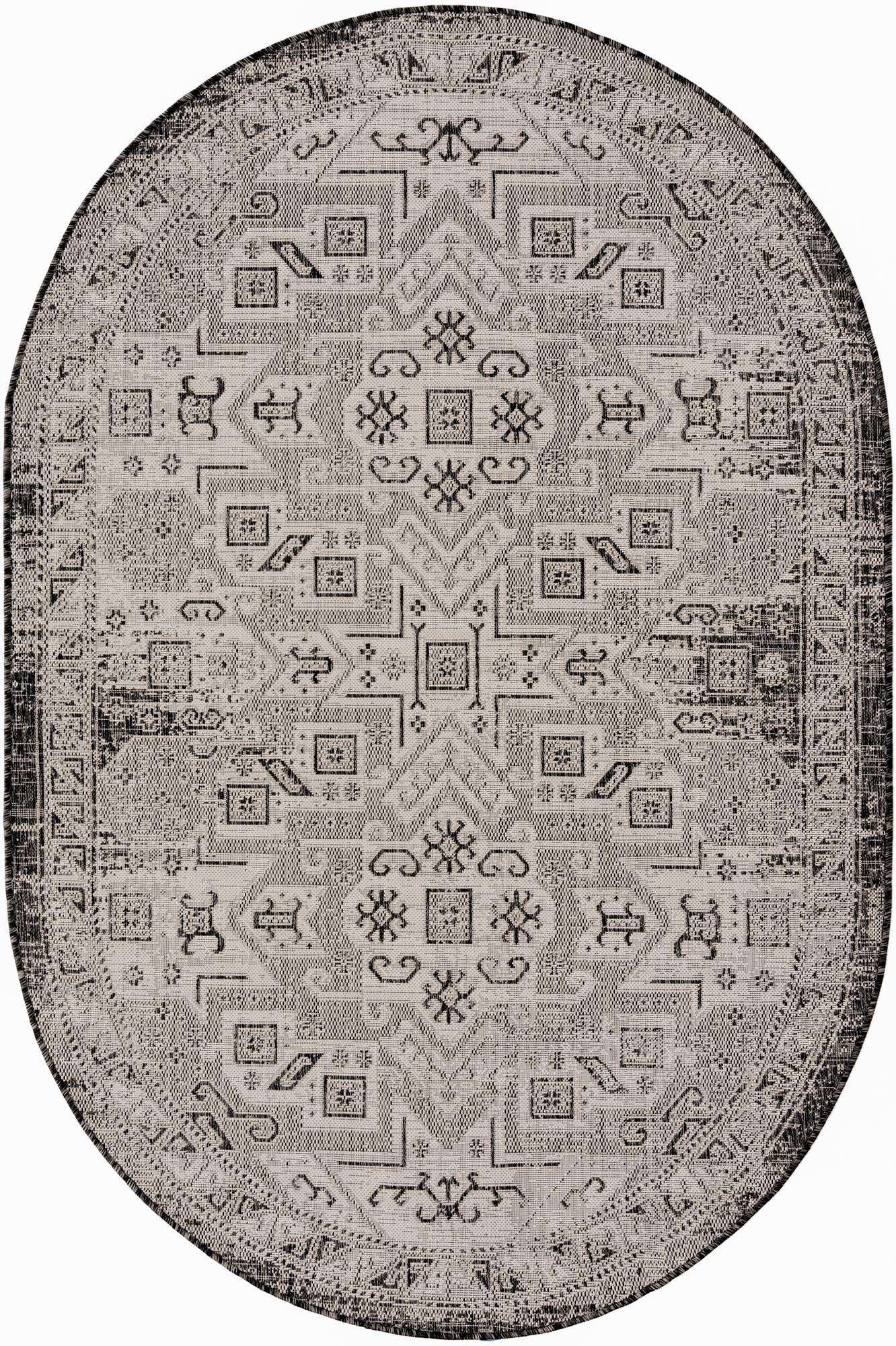 5' 3 x 8' Easy-Clean Aztec Indoor / Outdoor Oval Rug