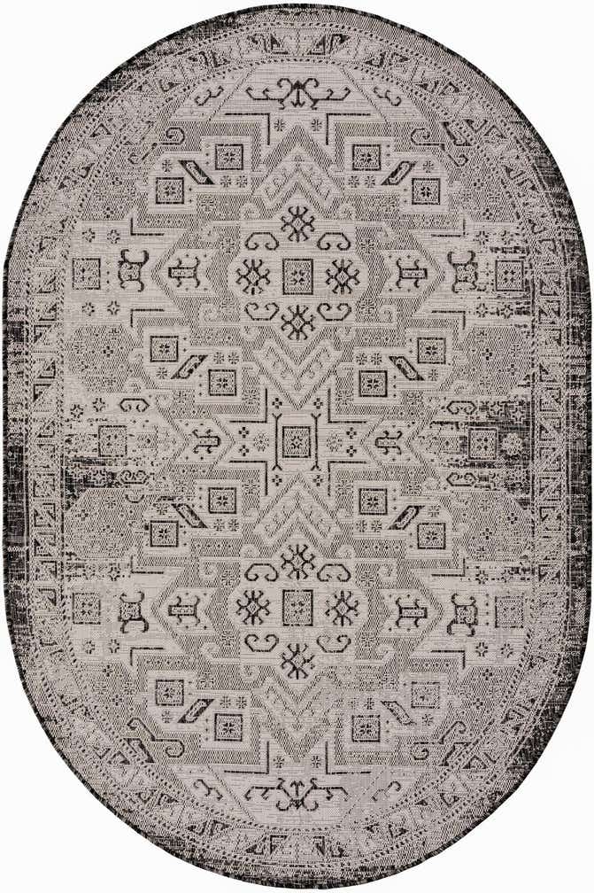 5' 3 x 8' Easy-Clean Aztec Indoor / Outdoor Oval Rug