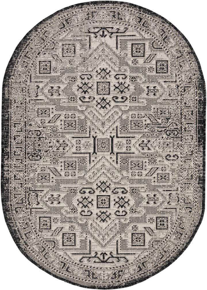 3' x 5' 3 Easy-Clean Aztec Indoor / Outdoor Oval Rug