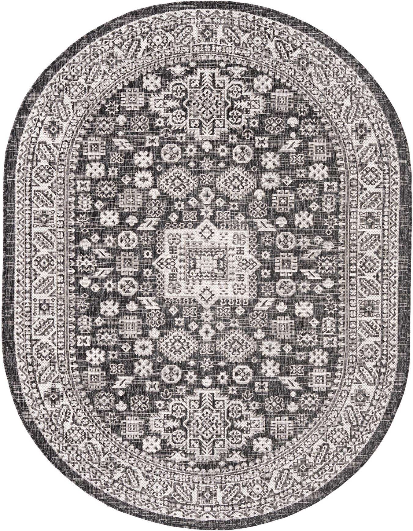 5' 3 x 8' Easy-Clean Aztec Indoor / Outdoor Oval Rug