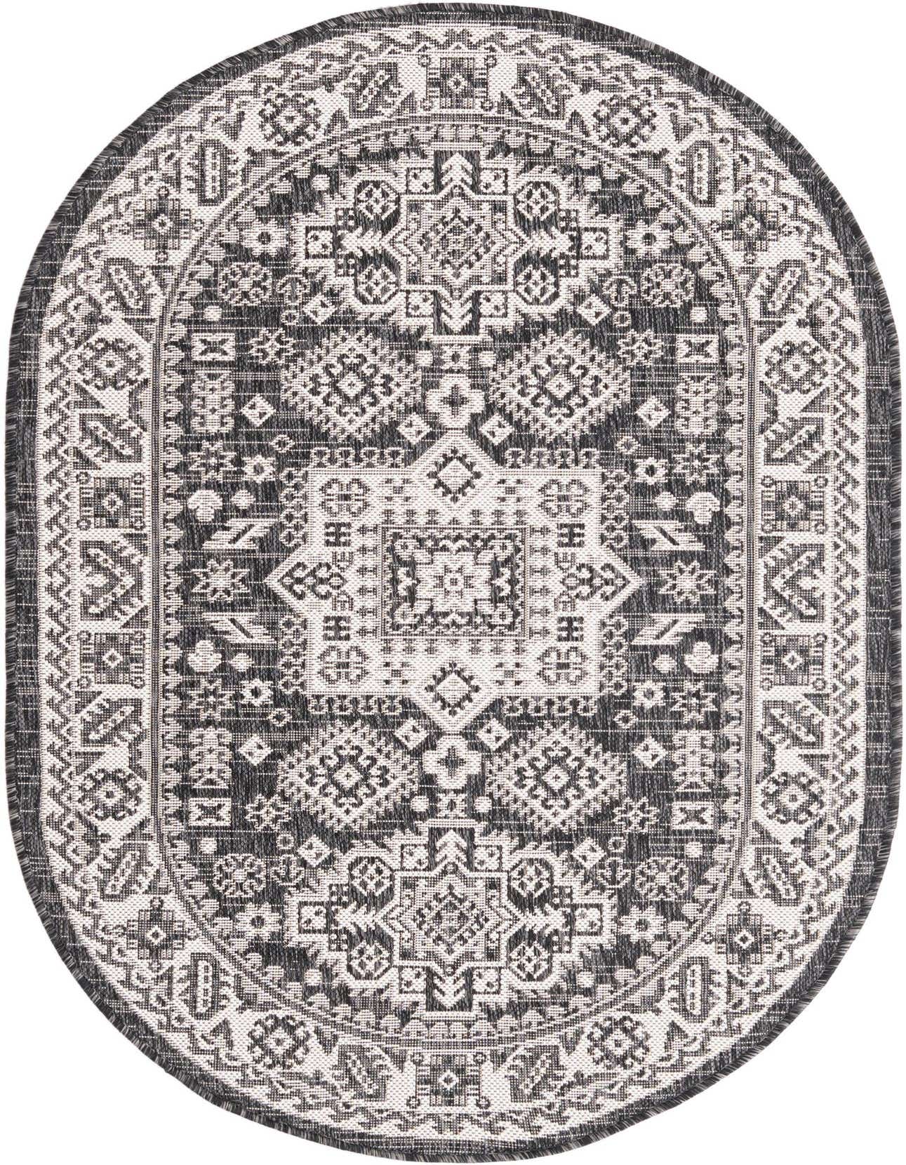 3' x 5' 3 Easy-Clean Aztec Indoor / Outdoor Oval Rug