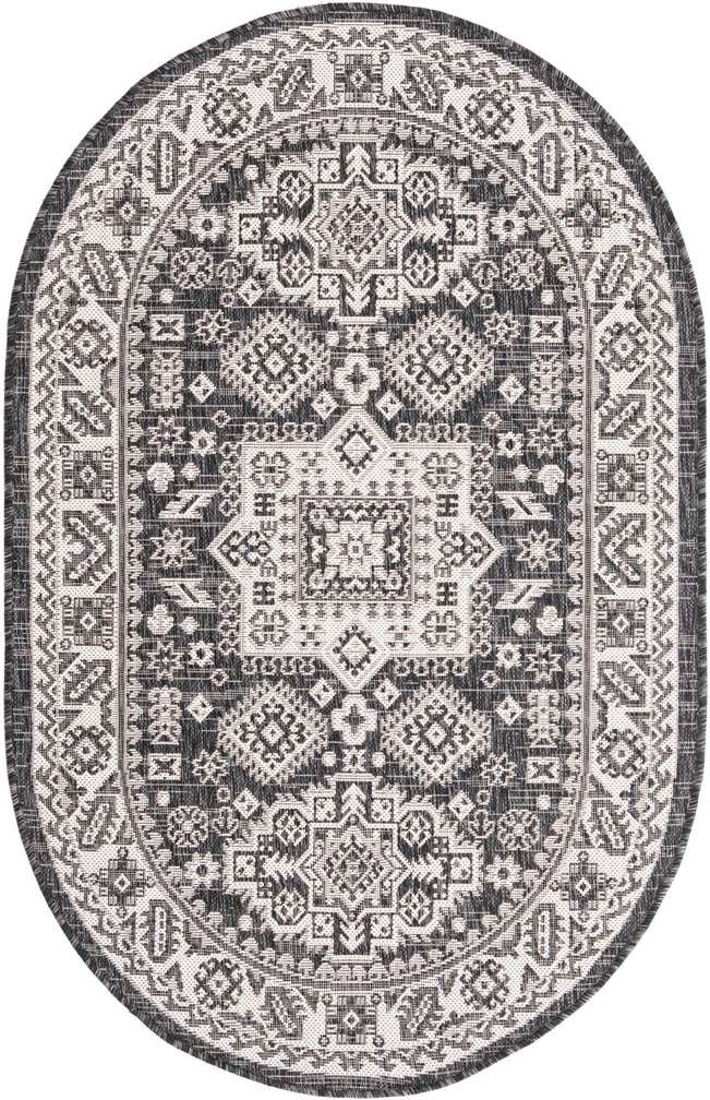 3' x 5' 3 Easy-Clean Aztec Indoor / Outdoor Oval Rug