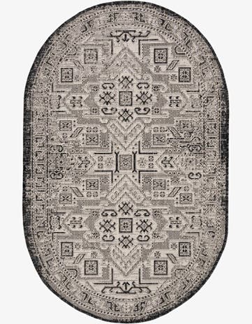 Charcoal Gray Easy-Clean Aztec Indoor / Outdoor Oval Rug
