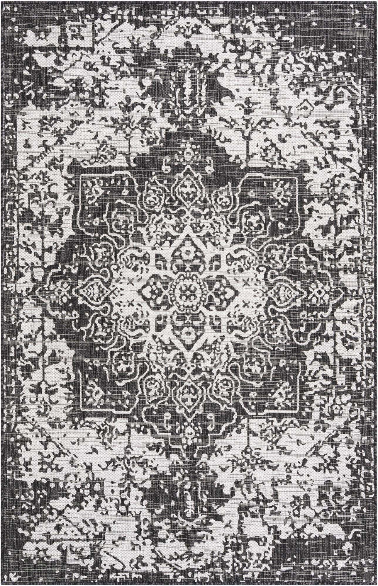 Custom Charcoal Gray Easy-Clean Jill Zarin Indoor / Outdoor Rug