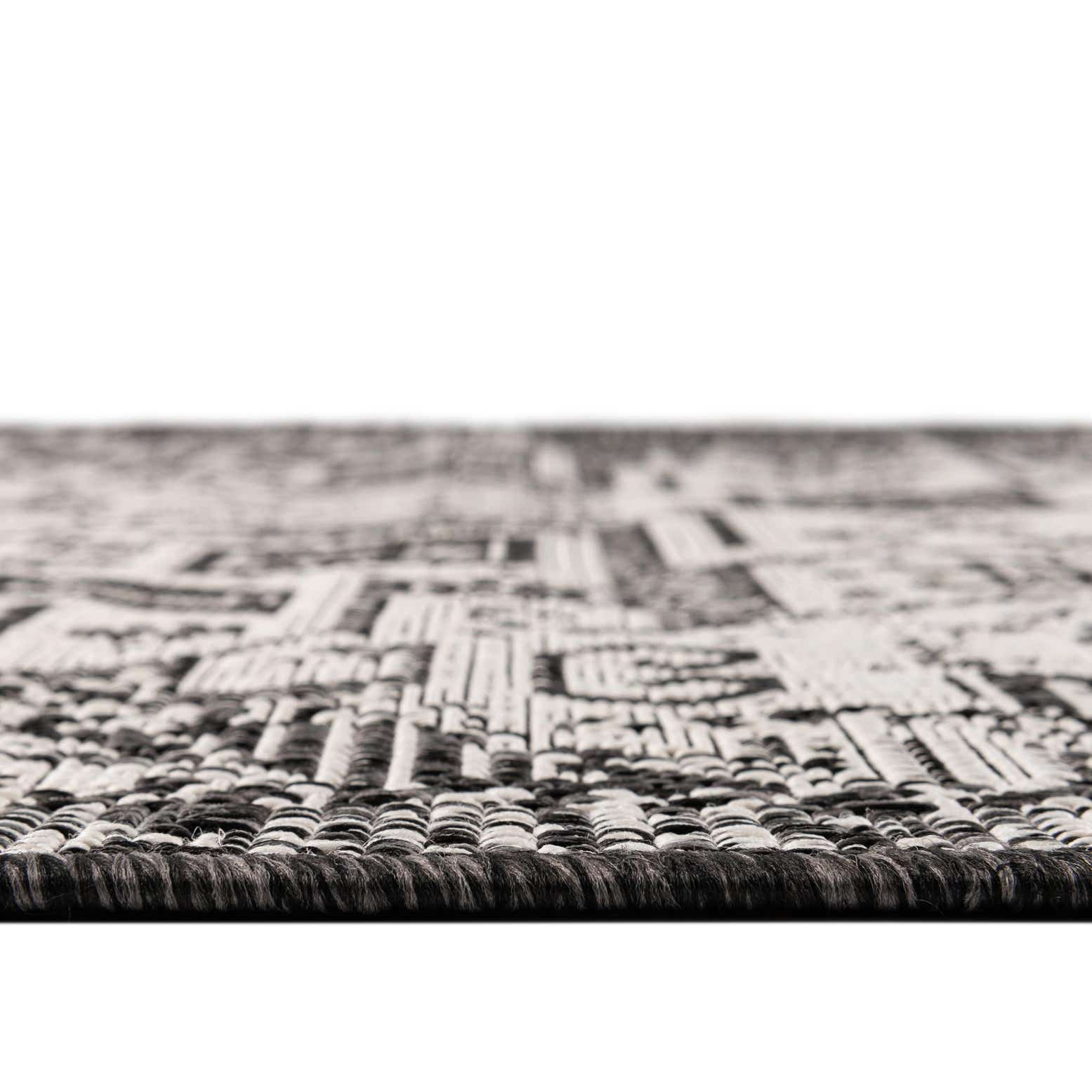 Custom Charcoal Gray Easy-Clean Aztec Indoor / Outdoor Rug