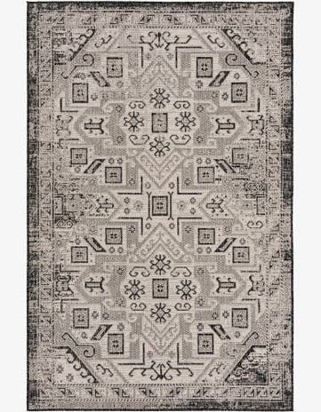 Charcoal Gray Easy-Clean Aztec Indoor / Outdoor Rug