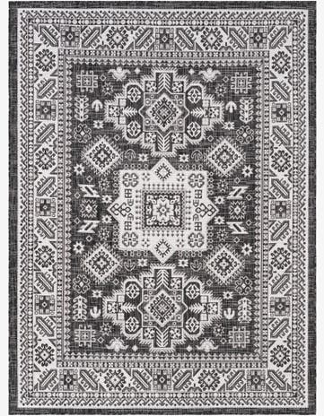 Charcoal Gray Easy-Clean Aztec Indoor / Outdoor Rug
