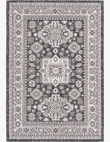 Charcoal Gray Easy-Clean Aztec Indoor / Outdoor Rug