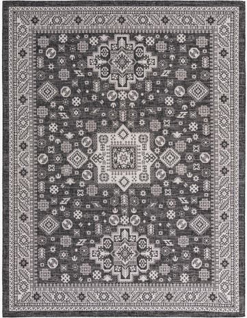 Charcoal Gray Easy-Clean Aztec Indoor / Outdoor Rug