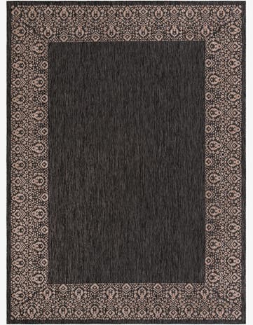 Charcoal Gray Easy-Clean Border Indoor / Outdoor Rug