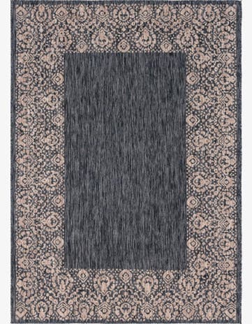 Charcoal Gray Easy-Clean Border Indoor / Outdoor Rug