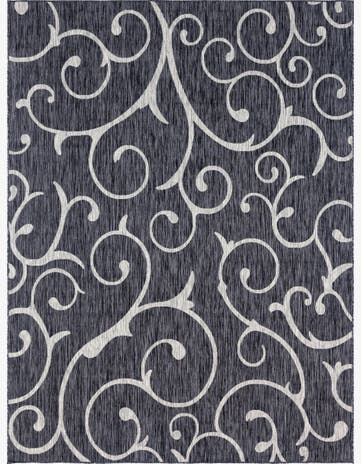 Charcoal Gray Easy-Clean Botanical Indoor / Outdoor Rug