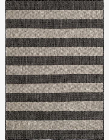 Charcoal Gray Easy-Clean Striped Indoor / Outdoor Rug