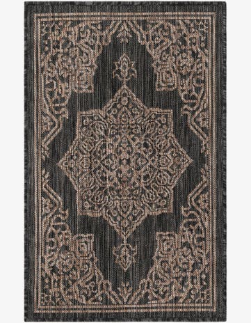 Charcoal Gray Easy-Clean Traditional Indoor / Outdoor Rug