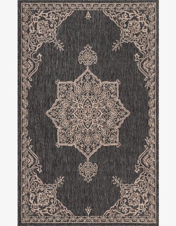 Charcoal Gray Easy-Clean Traditional Indoor / Outdoor Rug