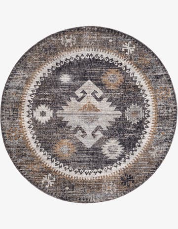 Charcoal Gray Eco Southwestern Round Rug