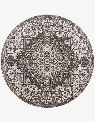 Charcoal Gray Easy-Clean Jill Zarin Dubai Indoor / Outdoor Round Rug