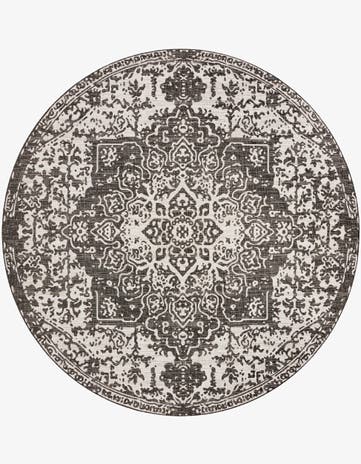 Charcoal Gray Easy-Clean Jill Zarin Dubai Indoor / Outdoor Round Rug