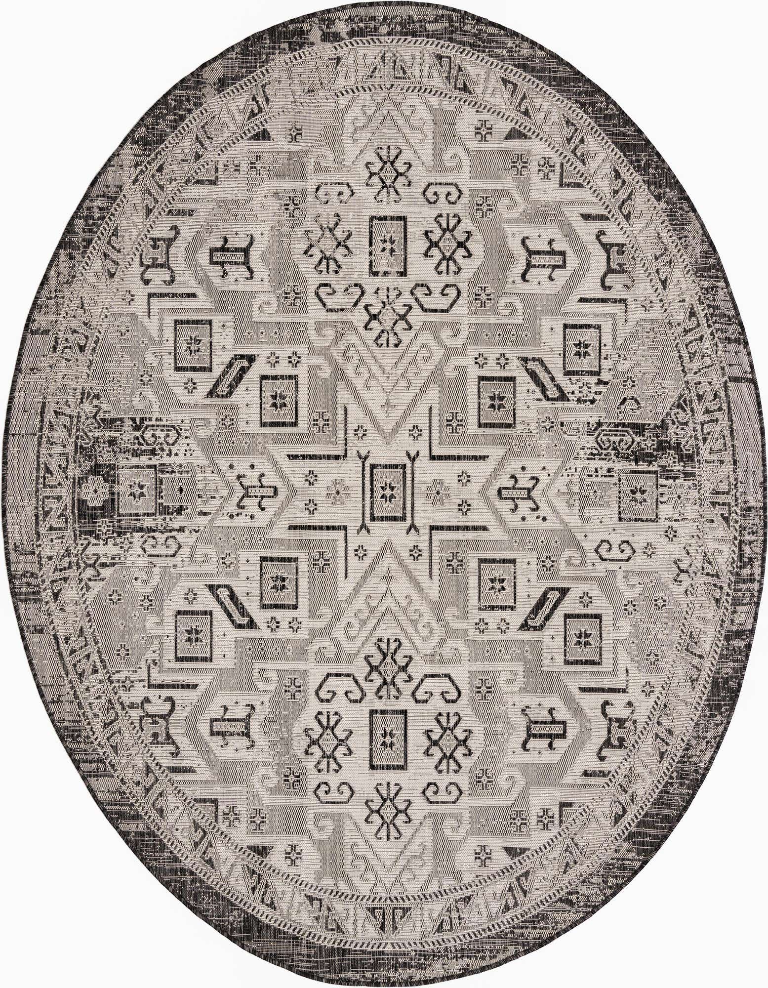 7' 10 x 7' 10 Easy-Clean Aztec Indoor / Outdoor Round Rug