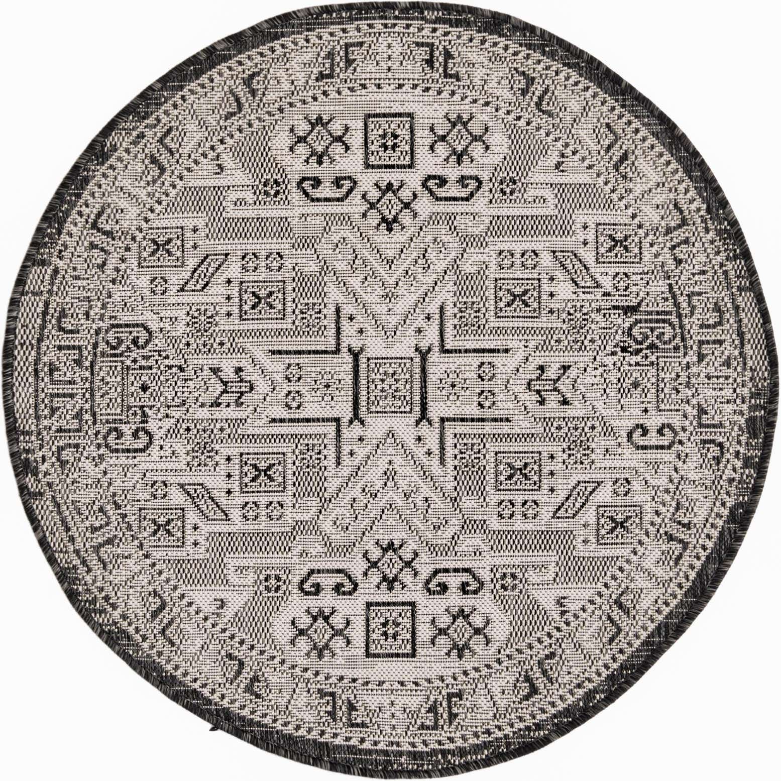 3' x 3' Easy-Clean Aztec Indoor / Outdoor Round Rug