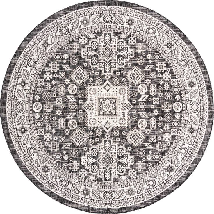 Detail image of 7' 10 x 7' 10 Easy-Clean Aztec Indoor / Outdoor Round Rug