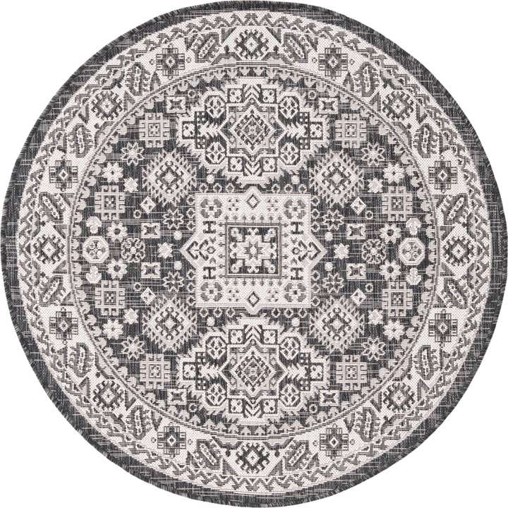 4' x 4' Easy-Clean Aztec Indoor / Outdoor Round Rug
