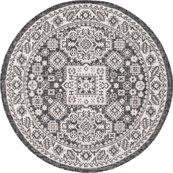 Detail image of 4' x 4' Easy-Clean Aztec Indoor / Outdoor Round Rug