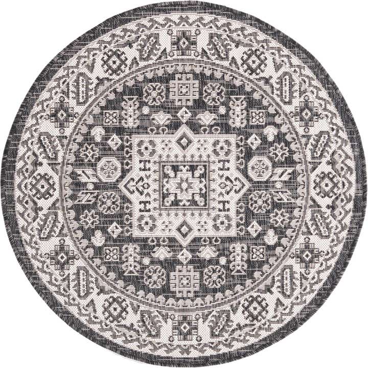 3' x 3' Easy-Clean Aztec Indoor / Outdoor Round Rug