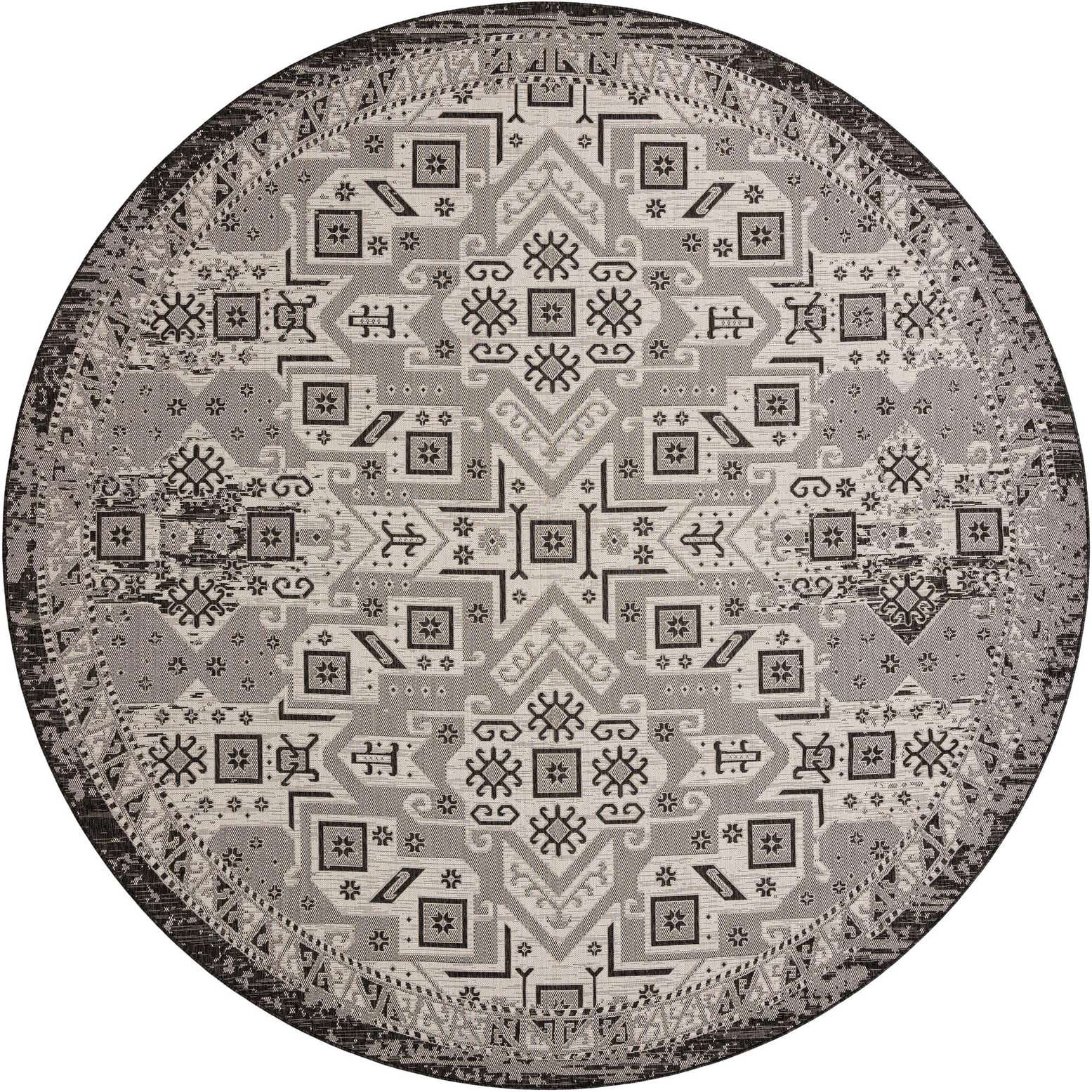 12' x 12' Easy-Clean Aztec Indoor / Outdoor Round Rug